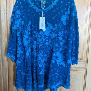 Johnny Was Blue Floral Lace Blouse